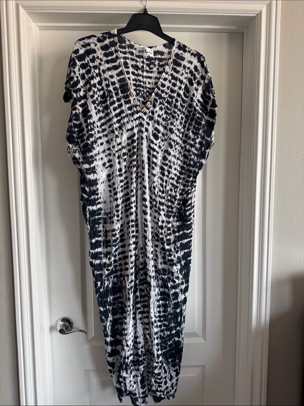 Navy & White Tie-Dye V-Neck Women's Dress